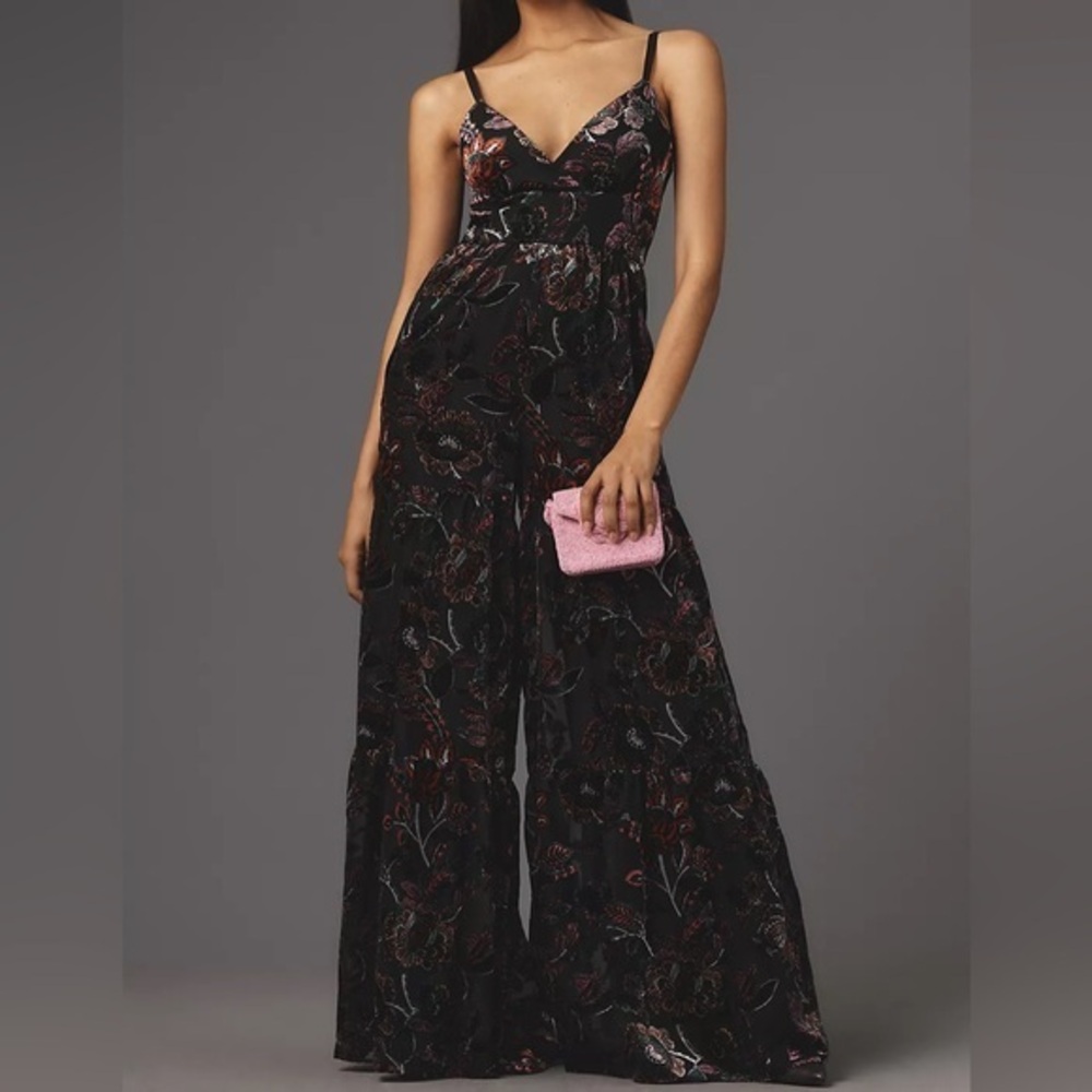 Anthropologie Hutch Tiered Velvet Jumpsuit